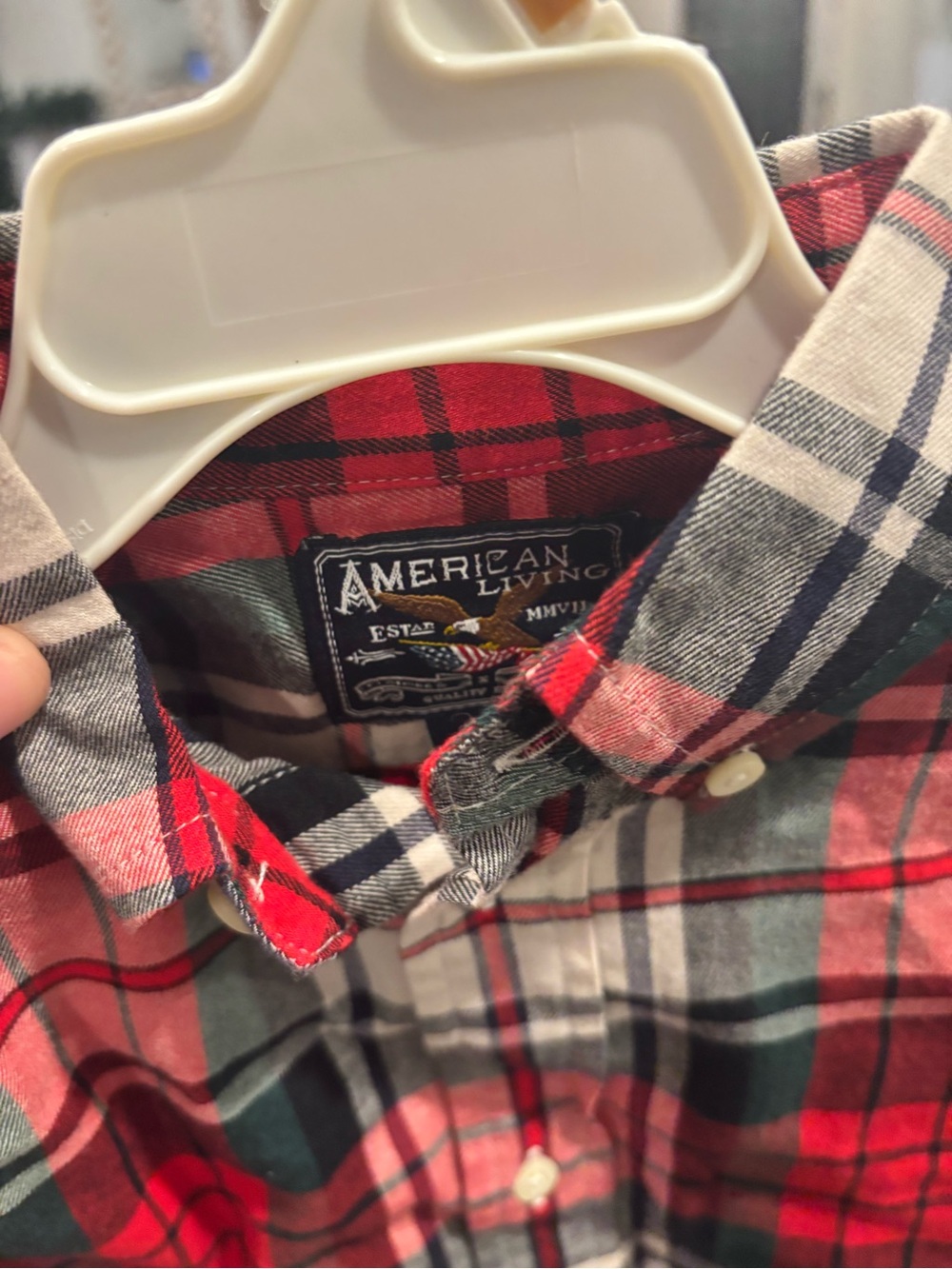 American Living Red Green Plaid Button-Down Shirt